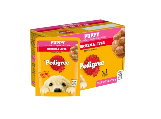 PEDIGREE Gravy Chicken, Liver Chunks 1.05 kg (15x0.07 kg) Wet Young Puppy Food