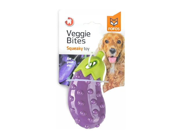FOFOS Vegi-Bites Eggplant Squeaky Chew Dog Toy - Small Rubber Chew Toy For Dog