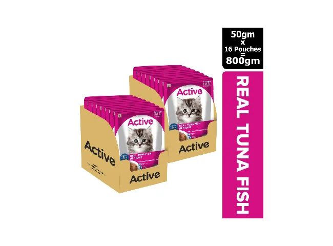 Twin pack (50g x 16) 16 Pouches in Gravy, Real Tuna 0.8 kg (16x0.05 kg) Wet Young Cat Food