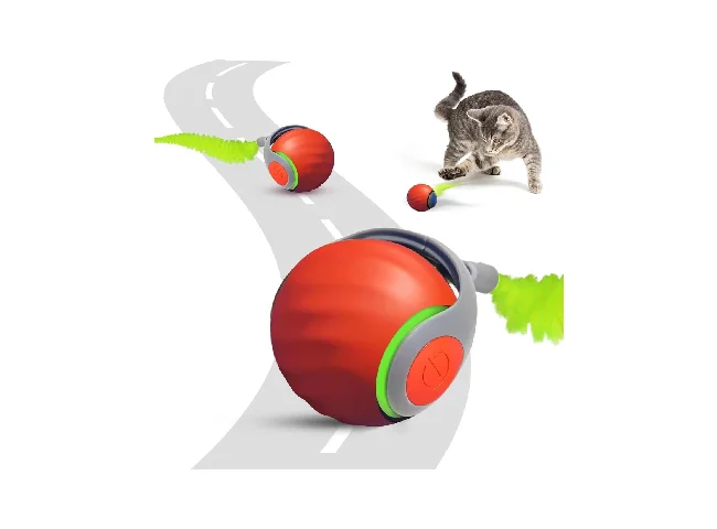 Cat Toy Interactive Rolling Ball with 2-Speed Settings, Rechargeable Rolling Silicone Ball For Cat