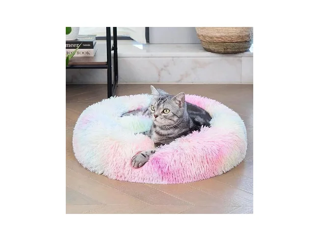 round donut pet bed is perfect for indoor cats and puppies XXXL Pet Bed (Rainbow)